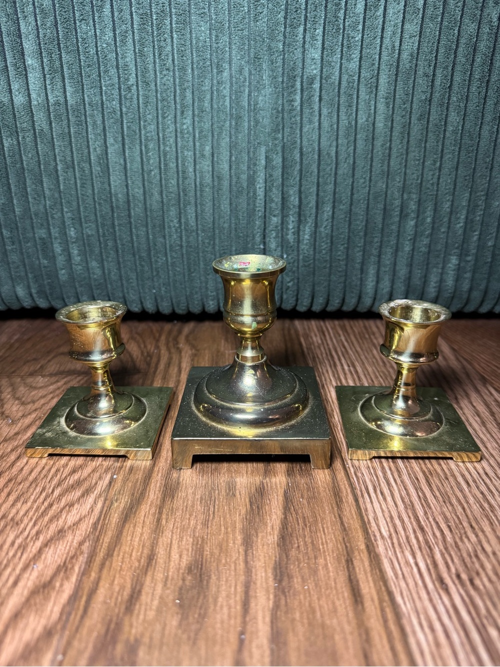 Brass Square-Base Candlestick Set - Gold Finish